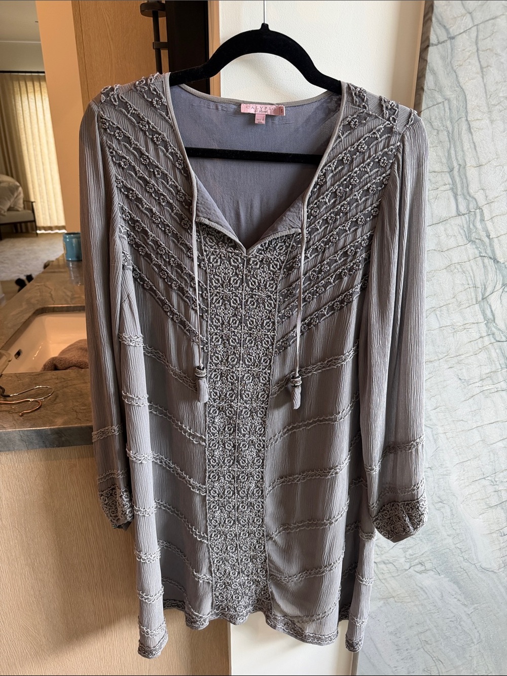 Calypso St. Barth Gray Top with Pink Logo Label